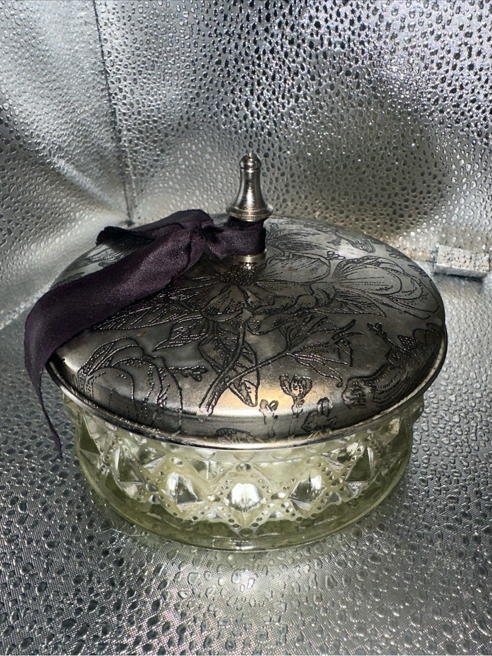 Himalayan Candle Antique-Style hobnail Glass Jar with Etched floral Metal Lid